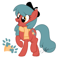 Size: 6000x6072 | Tagged: safe, artist:kaitykat117, imported from derpibooru, earth pony, fairy, pony, base used, beret, clothes, hat, hilda, hilda (netflix), open mouth, pointed ears, ponified, raised hoof, raised leg, scarf, simple background, smiling, transparent background, vector