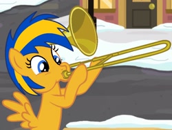 Size: 2048x1536 | Tagged: safe, artist:mlpfan3991, imported from derpibooru, oc, oc only, oc:flare spark, pegasus, pony, female, musical instrument, solo, trombone