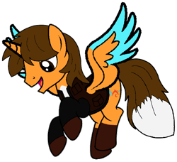 Size: 546x499 | Tagged: safe, artist:noi kincade, imported from derpibooru, oc, oc only, oc:ej, alicorn, pony, flying, fox tail, male, simple background, solo, tail, transparent background