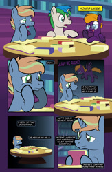 Size: 1920x2948 | Tagged: safe, artist:alexdti, imported from derpibooru, oc, oc:brainstorm (alexdti), oc:purple creativity, oc:star logic, pegasus, pony, unicorn, comic:quest for friendship retold, book, crying, horn, library, twilight's castle, twilight's castle library