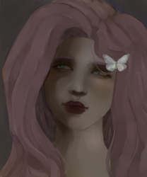 Size: 5000x6000 | Tagged: safe, artist:foeniculum228, imported from derpibooru, fluttershy, human, bust, female, gray background, humanized, lipstick, makeup, simple background, solo