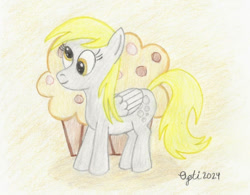 Size: 1013x789 | Tagged: safe, artist:opti, imported from derpibooru, derpy hooves, pegasus, pony, derp, food, muffin, traditional art