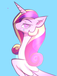 Size: 768x1024 | Tagged: safe, artist:peanutfrogy, imported from derpibooru, princess cadance, alicorn, pony, bedroom eyes, cute, cutedance, eyebrows, facial markings, heart, looking at you, looking back, simple background