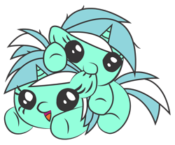 Size: 1200x1000 | Tagged: safe, artist:ask-lyrathepony, artist:mixermike622, edit, imported from derpibooru, lyra heartstrings, pony, unicorn, biting, chibi, cute, duo, ear bite, female, horn, lyrabetes, mare, open mouth, self paradox, self ponidox, simple background, transparent background