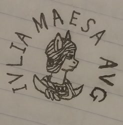 Size: 1458x1479 | Tagged: safe, artist:iarmista, imported from derpibooru, pony, ambiguous race, female, julia maesa, latin, lined paper, mare, ponified, roman, solo, traditional art