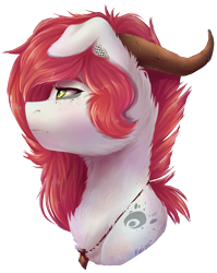 Size: 3527x4439 | Tagged: safe, artist:wallvie, imported from derpibooru, oc, oc only, oc:faultx, pony, bust, dog ears, horns, portrait, simple background, solo, transparent background