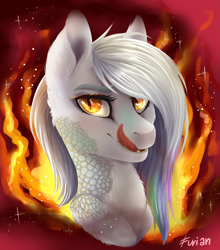 Size: 5113x5809 | Tagged: safe, artist:wallvie, imported from derpibooru, oc, dracony, dragon, hybrid, pony, absurd resolution, bust, countershading, fire, portrait, solo