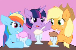 Size: 1114x733 | Tagged: safe, artist:cmara, imported from derpibooru, applejack, rainbow dash, twilight sparkle, alicorn, earth pony, pegasus, pony, drink, milkshake, milkshake ponies, twilight sparkle (alicorn)