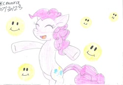 Size: 1373x949 | Tagged: safe, artist:cmara, imported from derpibooru, pinkie pie, earth pony, drawing, female, simple background, smiley face, smiling, solo, white background