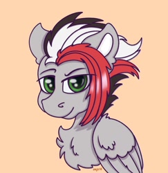Size: 1752x1806 | Tagged: artist needed, source needed, safe, imported from derpibooru, oc, oc only, oc:damiyan, pegasus, green eyes, orange background, simple background, solo, white fur