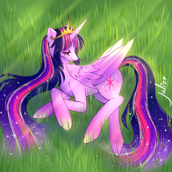 Size: 1000x1000 | Tagged: safe, artist:julieee3e, imported from derpibooru, twilight sparkle, alicorn, pony, the last problem, crepuscular rays, female, folded wings, long mane, long tail, mare, older, older twilight, older twilight sparkle (alicorn), princess twilight 2.0, solo, tail, twilight sparkle (alicorn), wings