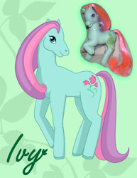 Size: 612x792 | Tagged: safe, artist:multigal, imported from derpibooru, ivy, earth pony, pony, 2011, female, g2, mare, raised hoof, redesign, solo, tail, toy, toy reference, unshorn fetlocks