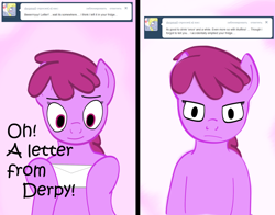 Size: 1622x1274 | Tagged: safe, artist:madame berry punch, imported from derpibooru, berry punch, berryshine, derpy hooves, earth pony, pony, semi-anthro, ask berry punch, ask, i emptied your fridge, solo, tumblr