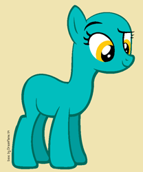 Size: 601x721 | Tagged: safe, artist:dragonflame59, imported from twibooru, earth pony, pony, hurricane fluttershy, season 2, bald, base, dreamworks face, female, image, mare, png, smiling, solo, tan background