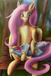 Size: 1472x2160 | Tagged: safe, artist:arisu-kun, imported from derpibooru, fluttershy, oc, pegasus, pony, semi-anthro, digital art, duo, human shoulders