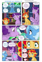 Size: 750x1111 | Tagged: safe, artist:jeremy3, imported from derpibooru, sunset shimmer, trixie, oc, comic:everfree my friend, canterlot, original character do not steal, school