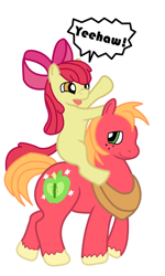 Size: 768x1280 | Tagged: safe, artist:crono flash, artist:reithekitsune, artist:stonershy, imported from derpibooru, apple bloom, big macintosh, earth pony, pony, duo, duo male and female, female, filly, foal, male, male and female, ponies riding ponies, pony riding pony, riding, riding a pony, simple background, stallion, white background, yeehaw