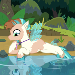 Size: 1200x1200 | Tagged: safe, artist:anonymous, imported from derpibooru, terramar, human, seapony (g4), eye color change, human to seapony, jewelry, male, mid-transformation, necklace, reflection, solo, transformation, water