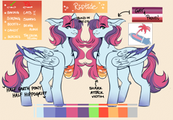 Size: 5600x3900 | Tagged: safe, artist:dejji_vuu, imported from derpibooru, oc, oc only, oc:riptide, pegasus, pony, amputee, blind eye, chest fluff, colored wings, colored wingtips, ear fluff, female, floppy ears, folded wings, gradient legs, green eyes, leg fluff, lesbian pride flag, mare, pegasus oc, pride, pride flag, reference sheet, shoulder fluff, solo, two toned wings, wings