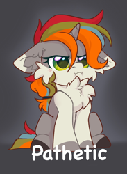 Size: 1582x2160 | Tagged: safe, artist:dorkmark, imported from derpibooru, oc, pony, unicorn, :t, chibi, horn, pathetic, sitting, solo