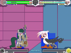 Size: 640x480 | Tagged: safe, artist:alethila, imported from derpibooru, gilda, octavia melody, fighting is magic, blue background, fighting is magic aurora, game screencap, palette swap, pink background, recolor, simple background