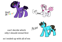 Size: 1180x800 | Tagged: safe, imported from derpibooru, oc, oc only, oc:glass cannon, oc:miss teri, oc:rokuro ryo/tiger eye, earth pony, pony, unicorn, boring mare, colored horn, earth pony oc, edgy, horn, simple background, small mare, unicorn oc, weird eye, white background