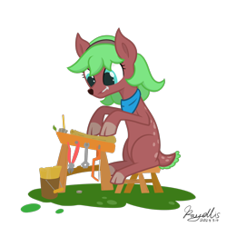 Size: 2048x2048 | Tagged: safe, artist:rayelli, imported from derpibooru, oc, oc only, oc:jora asters, deer, bucket, cute, deer oc, non-pony oc, saw, simple background, sitting, solo, tools, transparent background, wrench