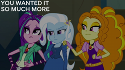 Size: 2000x1125 | Tagged: safe, edit, edited screencap, editor:quoterific, imported from derpibooru, screencap, adagio dazzle, aria blaze, trixie, equestria girls, rainbow rocks