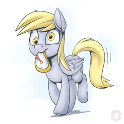 Size: 3070x3070 | Tagged: safe, artist:mysticalpha, imported from derpibooru, derpy hooves, pony, clock, mouth hold, simple background, solo, white background