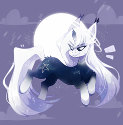 Size: 1280x1306 | Tagged: safe, artist:faultx, imported from derpibooru, oc, pony, unicorn, broken horn, female, horn, mare, moon, solo