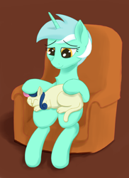 Size: 1356x1863 | Tagged: safe, artist:frilanka, imported from derpibooru, bon bon, lyra heartstrings, sweetie drops, cat, pony, unicorn, adorabon, armchair, catified, chair, cute, eyes closed, female, horn, looking down, petting, sitting, smiling, species swap