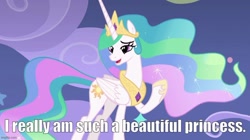 Size: 888x499 | Tagged: safe, imported from derpibooru, screencap, princess celestia, horse play, beautiful, caption, concave belly, crown, cute, cutelestia, ethereal mane, ethereal tail, eyelashes, hoof shoes, horn, image macro, imgflip, jewelry, lidded eyes, long horn, long mane, long tail, peytral, princess shoes, regalia, slender, tail, tall, text, thin, truth