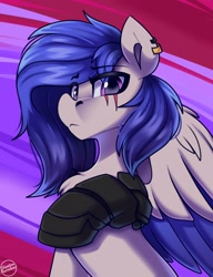 Size: 2000x2600 | Tagged: safe, artist:shadowreindeer, imported from derpibooru, oc, oc only, cyborg, cyborg pony, pegasus, pony, bust, commission, male, portrait, solo, stallion