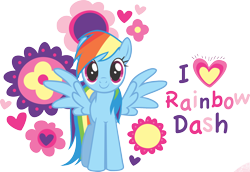 Size: 2048x1407 | Tagged: safe, imported from derpibooru, rainbow dash, pegasus, pony, design, female, flower, happy, heart, looking at you, mare, shirt design, simple background, smiling, smiling at you, solo, spread wings, standing, stock vector, text, transparent background, wings