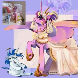 Size: 720x720 | Tagged: safe, artist:coypuppy, imported from derpibooru, princess cadance, shining armor, alicorn, pony, unicorn, duo, exploitable meme, horn, meme, the bride and the ugly ass groom