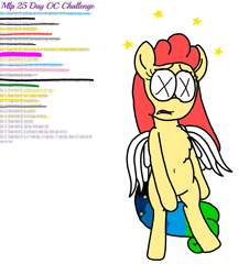 Size: 3023x3351 | Tagged: safe, artist:professorventurer, imported from derpibooru, oc, oc:power star, pegasus, pony, 25-day oc challenge, belly button, bipedal, dizzy, dying, rule 85, stars, super mario 64, super mario bros., x eyes