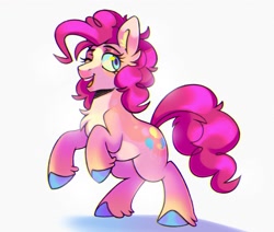 Size: 2182x1850 | Tagged: safe, artist:virygo19, imported from derpibooru, pinkie pie, earth pony, pony, chromatic aberration, coat markings, colored hooves, countershading, facial markings, female, looking at you, mare, one eye closed, open mouth, open smile, rearing, simple background, smiling, solo, star (coat marking), unshorn fetlocks, white background, wink, winking at you