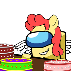 Size: 1280x1280 | Tagged: safe, artist:josephthedumbimpostor, imported from derpibooru, oc, oc:power star, among us, cake, food, happy, rule 85, smiling, super mario 64, super mario bros.