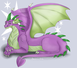 Size: 3600x3200 | Tagged: safe, artist:draksodia, imported from derpibooru, spike, dragon, adult, adult spike, alternate design, dragon lord spike, g5, lying down, male, older, older spike, prone, quadrupedal, redesign, simple background, smiling, solo