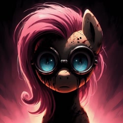 Size: 1024x1024 | Tagged: safe, imported from derpibooru, fluttershy, pegasus, pony, ai content, ai generated, bust, closed mouth, female, generator:bing image creator, generator:dall-e 3, mare, prompter:enterusxrname, shocked, shocked eyes, solo, thousand yard stare