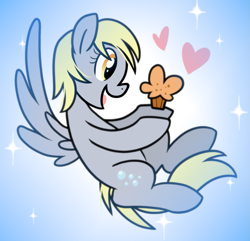 Size: 1009x971 | Tagged: safe, artist:paperbagpony, imported from derpibooru, derpy hooves, cute, derpabetes, floating heart, food, heart, muffin, sparkles