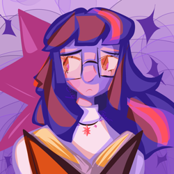 Size: 1280x1280 | Tagged: artist needed, source needed, safe, imported from derpibooru, twilight sparkle, human, equestria girls, bust, female, lineless, portrait, simple background, solo