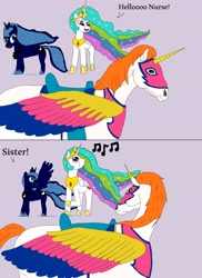 Size: 4250x5845 | Tagged: safe, artist:ashertye, imported from derpibooru, princess celestia, princess luna, alicorn, horse, pony, absurd resolution, cat calling, crossover, music notes, she-ra and the princesses of power, swift wind