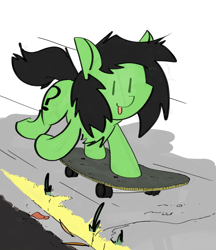 Size: 2467x2861 | Tagged: safe, artist:ponny, imported from derpibooru, oc, oc only, oc:filly anon, earth pony, pony, :p, colored, female, filly, foal, grass, sidewalk, skateboard, solo, tongue out