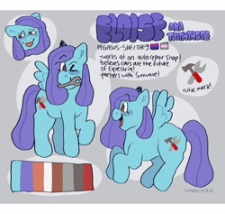 Size: 1080x1022 | Tagged: safe, artist:vemrill, imported from derpibooru, oc, pegasus, pony, bisexual, bisexual pride flag, color palette, demigirl, demigirl pride flag, pegasus oc, pride, pride flag, ref, reference sheet, smiling, solo, wings