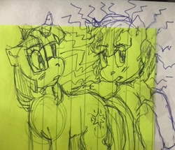 Size: 1080x930 | Tagged: safe, artist:vemrill, imported from derpibooru, twilight sparkle, pony, unicorn, duo, sketch, traditional art, unicorn twilight