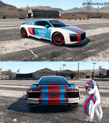 Size: 955x1080 | Tagged: safe, artist:snowy starshine, imported from derpibooru, oc, oc only, oc:audina puzzle, pony, unicorn, airfield, car, glasses, horn, mountain, mountain range, need for speed, sky