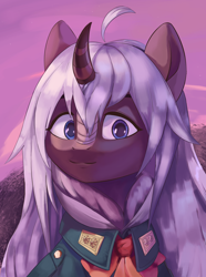 Size: 2340x3150 | Tagged: safe, artist:fly over, imported from derpibooru, oc, kirin, equestria at war mod, bust, clothes, female, kirin oc, portrait, solo, uniform, white hair