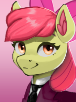 Size: 156x210 | Tagged: safe, artist:mustaphatr, artist:printik, edit, imported from derpibooru, apple bloom, earth pony, pony, equestria at war mod, apple bloom's bow, bow, bust, clothes, cmc world conquest timeline, hair bow, jacket, necktie, picture for breezies, portrait, shirt, solo