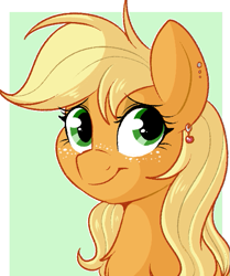 Size: 459x550 | Tagged: safe, artist:lulubell, imported from derpibooru, applejack, earth pony, pony, bust, ear piercing, female, loose hair, mare, piercing, portrait, solo